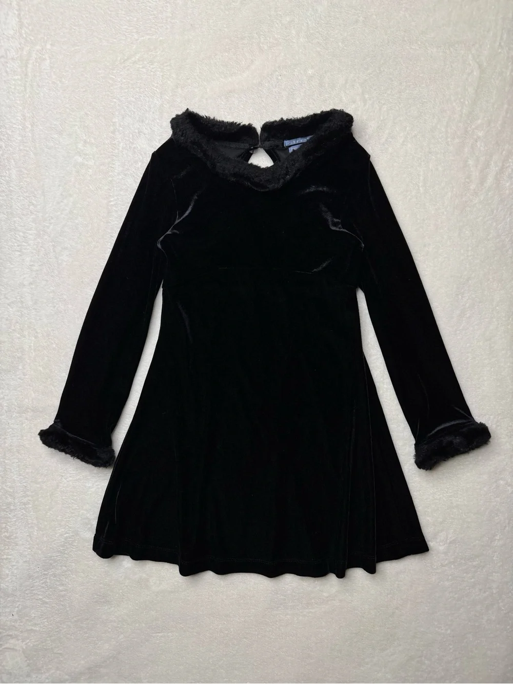 The Children's Place Formal Black Velvet Dress with Faux Fur Trim Holiday Sz 6